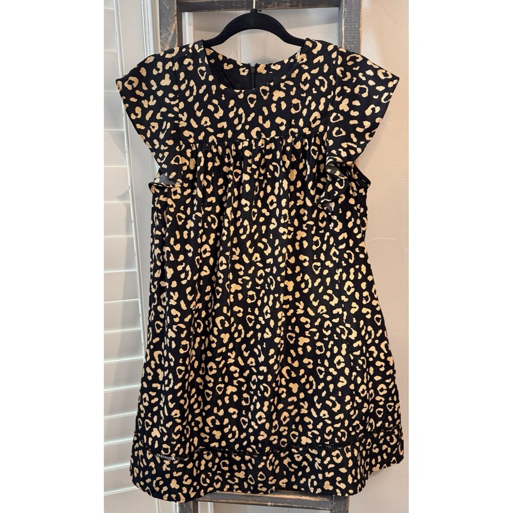 &merci Black  & Gold Leopard Ruffle Short Sleeve Swing Dress Size Small EUC